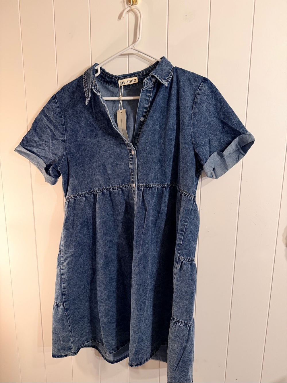 Avenue Denim Short Sleeve Shirt Dress in Dark Blue